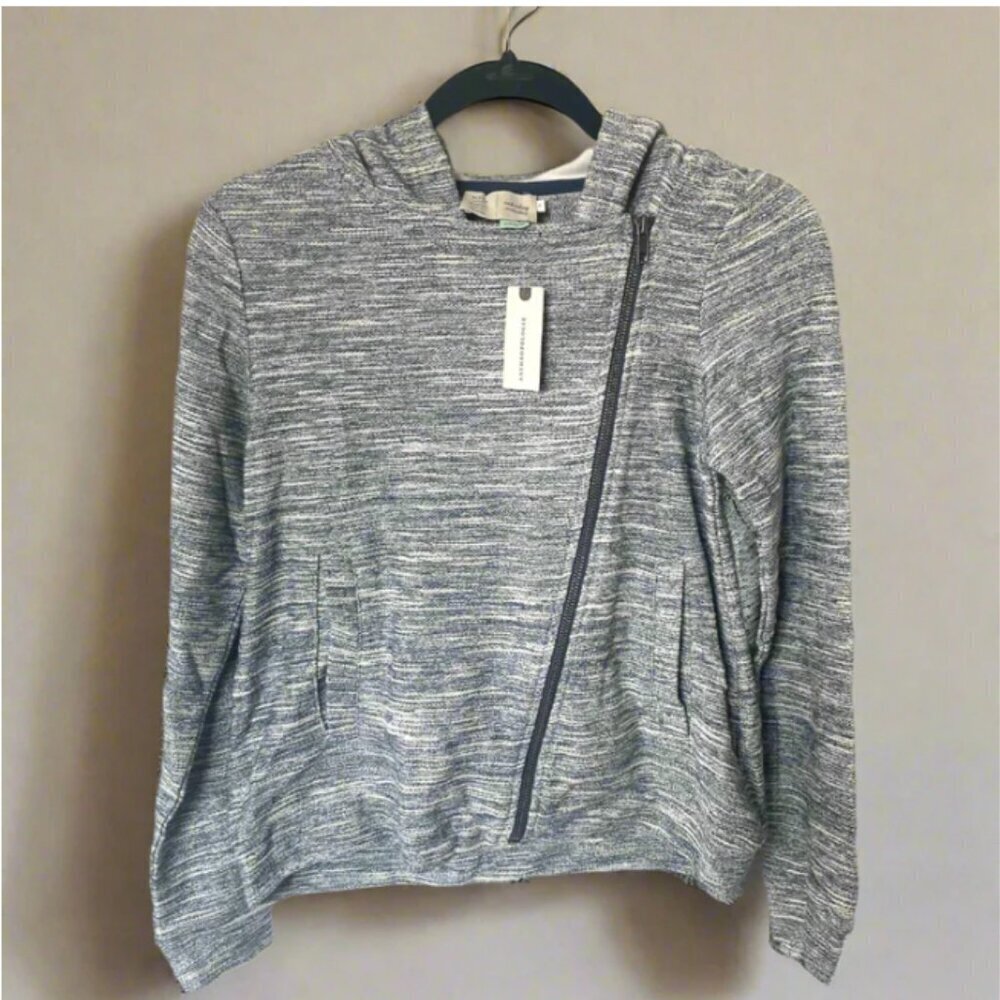 Anthropologie Moto Zip Hoodie Sweater Womens Extra Small Gray Cotton Crop Jacket - Picture 2 of 9